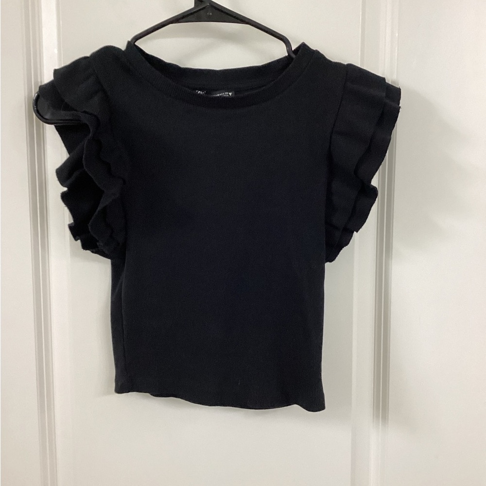 Zara Black Ruffle Sleeve Blouse